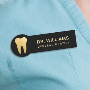 Etiqueta De Nome Dentista Minimalista Preto e Dourado