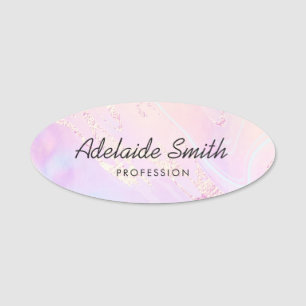 Etiqueta De Nome design azul rosado delicado