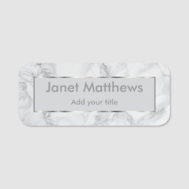 Etiqueta De Nome Design de mármore branco e Cinza de textura pratea