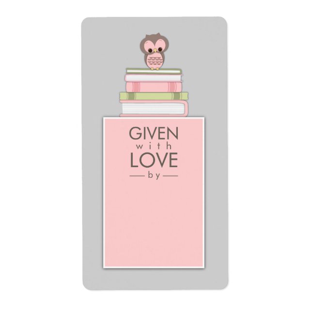 Etiqueta de Nome do Livreto de Coruja Doce Rosa |  (Frente)