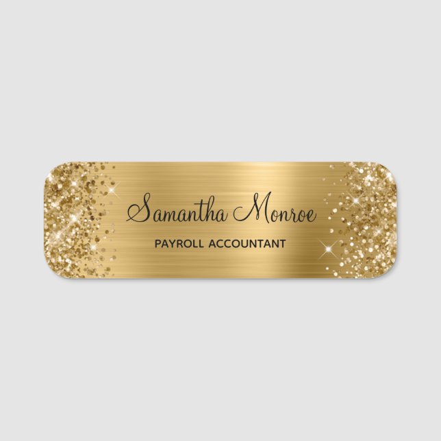 Etiqueta De Nome Dourado Brilhante com Folha (Frente)