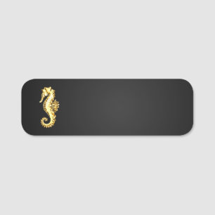 Etiqueta De Nome Dourado Cavalo de Mar Poligonal