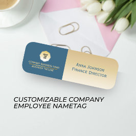 Etiqueta De Nome Dourado e azul, magnética personalizada da empresa