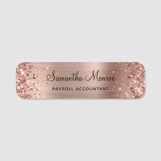 Etiqueta De Nome Dourado Rosa Brilhante (Frente)
