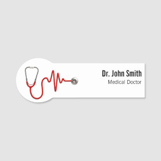 Etiqueta De Nome ECG Wave Stethoscope EKG Heartbeat Linha Médica