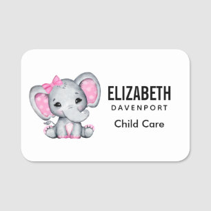 Etiqueta De Nome Elefante-bebê rosa-claro com orelhas-Bolinhas
