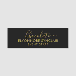 Etiqueta De Nome Elegant Gold Black Minimal Chocolate Event Staff 