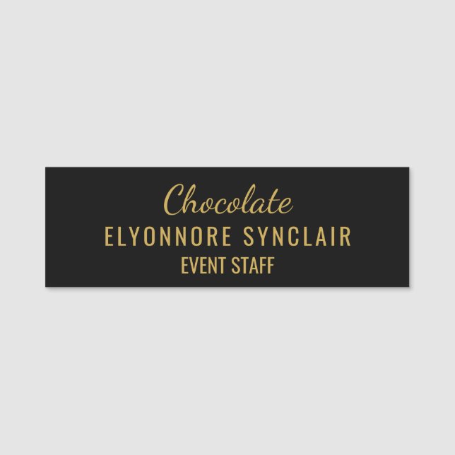 Etiqueta De Nome Elegant Gold Black Minimal Chocolate Event Staff  (Frente)
