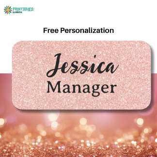 Etiqueta De Nome Elegant Pink Gold Glitter Salon Employee Badge