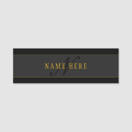 Etiqueta De Nome Elegant Script Monogram Black & Gold