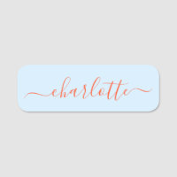 Elegante Azul Suave Laranja Script Moderno Nome Pe