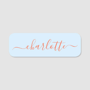 Etiqueta De Nome Elegante Azul Suave Laranja Script Moderno Nome Pe
