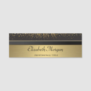 Etiqueta De Nome Elegante Chique Glamouroso Dourado, Confetes