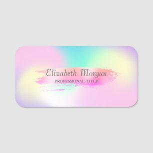 Etiqueta De Nome Elegante Chique, Pincelada, Ombre Holográfico