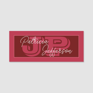 Etiqueta De Nome Elegante Cyclamen Dark Red Manuscrito: Monograma