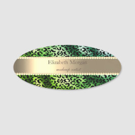 Etiqueta De Nome Elegante estampa de leopardo verde, listra, pérola