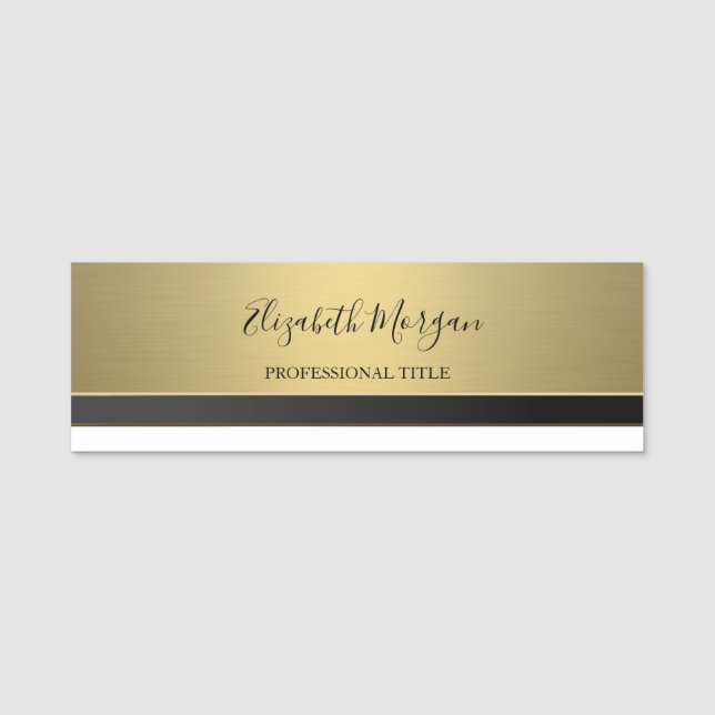 Etiqueta De Nome Elegante Estilo Ouro (Frente)