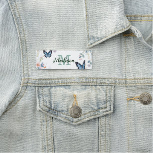 Etiqueta De Nome elegante Flor Silvestre Verde Boho Monograma Em Fl