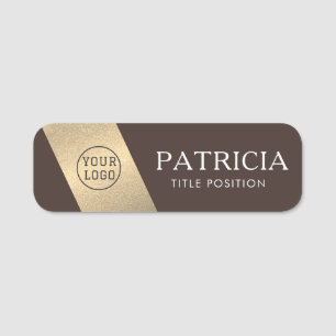 Etiqueta De Nome Elegante Logotipo Dourado com Brilho Marrom Escuro