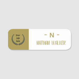 Etiqueta De Nome Elegante Monograma Dourado e Cinza I Minimalista E