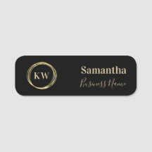 Elegante Monograma Personalizado Funcionário Preto