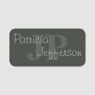 Etiqueta De Nome Elegante Monogrammed Moss Dark Green: Profissional