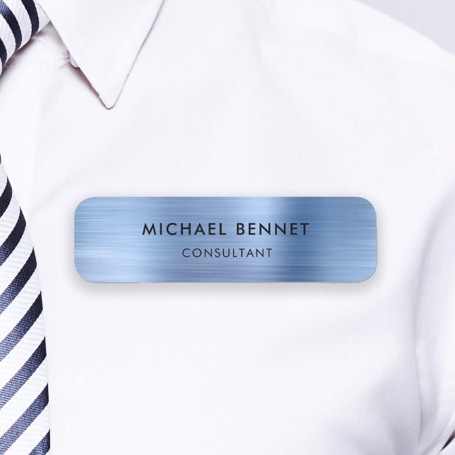 Etiqueta De Nome Empresa Elegante Blue Metallic Professional (Elegant Blue Metallic Professional Business Name Tag)