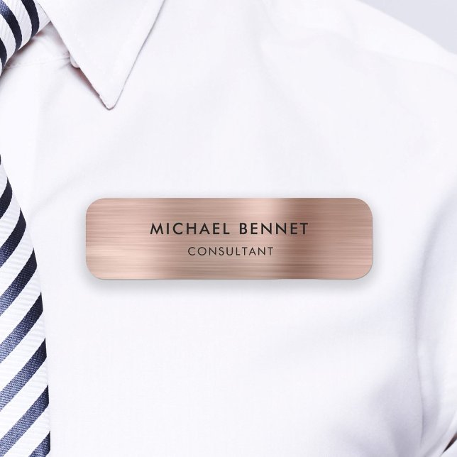 Etiqueta De Nome Empresa Elegante de Metálicos Dourada para Rosa (Elegant Rose Gold Metallic Professional Business Name Tag)