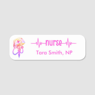 Etiqueta De Nome Enfermeiro Registrado Crachá Cute Pink Stethoscope