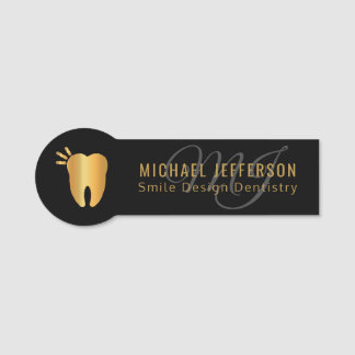 Etiqueta De Nome Escritório Dentista - Preto e Dourado