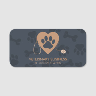 Etiqueta De Nome Estetoscópio Coração Pata Médico Veterinário Anima