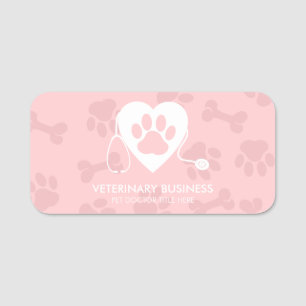 Etiqueta De Nome Estetoscópio Coração Pata Médico Veterinário Pet