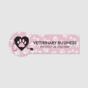 Etiqueta De Nome Estetoscópio Veterinário de Coração de Pata Rosa C