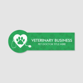 Etiqueta De Nome Estetoscópio Veterinário Pata Verde Coração Pet