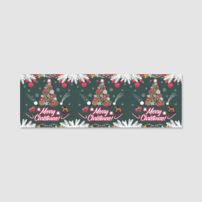 Etiqueta De Nome Evergreen Joy do Natal (Frente)