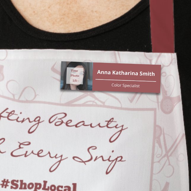 Etiqueta De Nome Experiência de Imagem de Perfil Elegante (Elegant Profile Image Expertise Name Tag, Smoky Topaz & White)