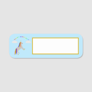 Etiqueta De Nome Fantasy Birthday Unicorn Rainbow and Clouds