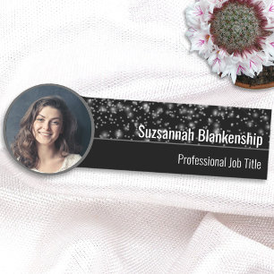 Etiqueta De Nome Faux Cinza Sparkles Custom Photo Professional