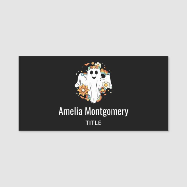 Etiqueta De Nome Feliz Fantasma Retro Hippie Vibe (Frente)