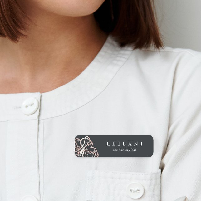 Etiqueta De Nome Flor Hibiscus Dourada Elegante (Criador carregado)