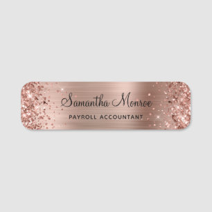 Etiqueta De Nome Folha Rosa de ouro com brilho
