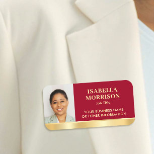 Etiqueta De Nome Foto de Funcionário Personalizada em Vermelho e Do