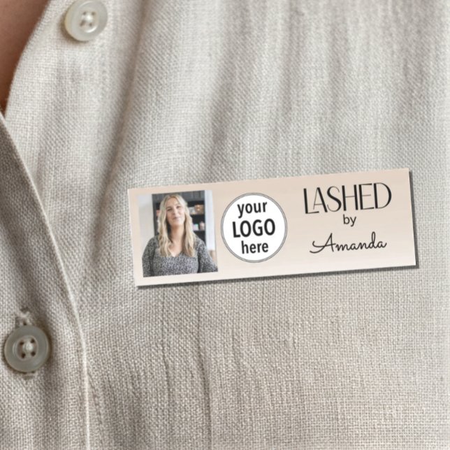 Etiqueta De Nome Foto de Logo Mínimo com Beige Blush  (Criador carregado)