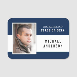 Etiqueta De Nome Foto de Reunião de Classe de Varsity de Cor Editáv