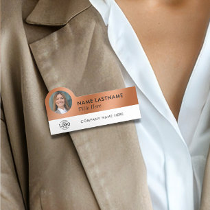 Etiqueta De Nome Foto do logotipo Faux Cobre White Funcionário