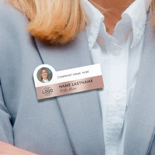 Etiqueta De Nome Foto do logotipo Faux Rosa Dourado branco limpo