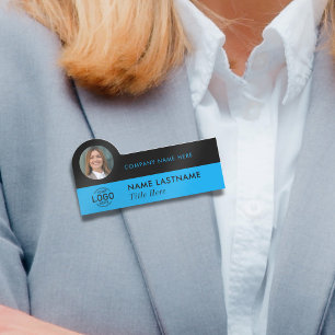 Etiqueta De Nome Foto do logotipo Na moda Sleek Sky Blue Black Busi