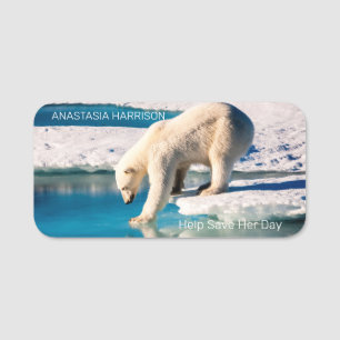Etiqueta De Nome Foto: Monograma do Urso Polar Texto Mudança Climát