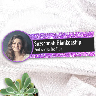 Etiqueta De Nome Foto Personalizada De Brilho Roxo Do Faux