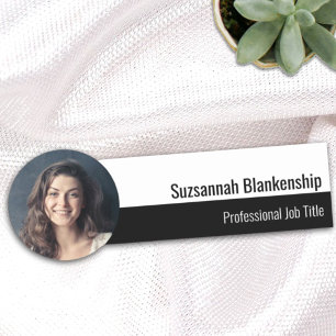 Etiqueta De Nome Foto personalizada profissional em preto e branco